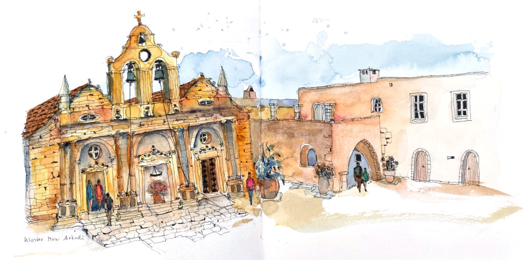 Aquarelle und Zeichnungen Kreta | Kloster Moni Arkadi